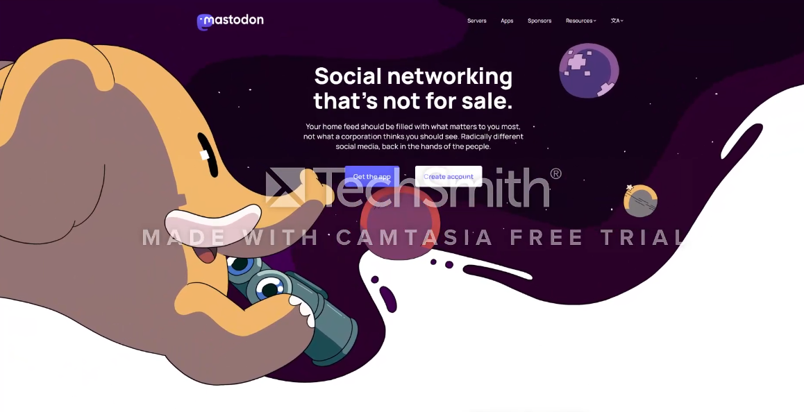 Screenshot of Mastodon's webpage for people to create an Mastodon account